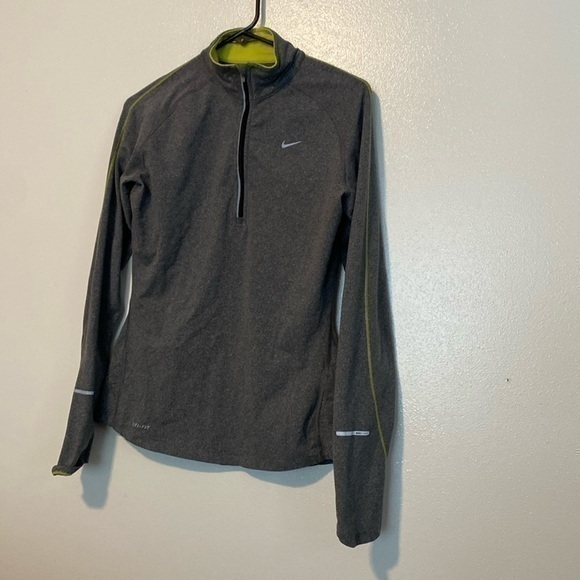 Nike Dri Fit Mid Zip Up Long Sleeve Reflective Grey Yellow Shirt Medium